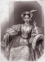 Catarina de França (Catarina, filha de Carlos VI e Isabeau) (Henri V) (The Chronicle History of Henry the Fifth) em - "Galerie des femmes de Shakespeare, coleção de quarenta e cinco retratos sérios dos primeiros artistas londrinos, enriquecidos com crítica