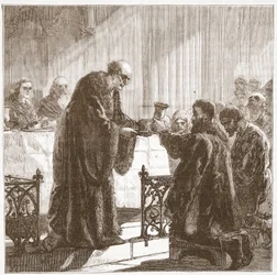 Celebração da Ceia dos Lordes na forma Protestante pelos Zurichers, ilustração da História do Protestantismo por James Aitken Wylie (1808-1890), pub. 1878