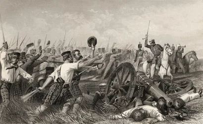 Carga dos Highlanders antes de Cawnpore sob General Havelock, de "A História do Motim Indiano", publicado em 1858