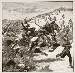 Carga dos escoceses no monte de Homildon, ilustração da história ilustrada de Cassells de Inglaterra (foto do sepia)