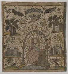 Caridade sob um arco, c.1640 (seda, fios de metal e lantejoulas em cetim)