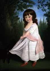 Criança brincando com seu cachorro, c.1800