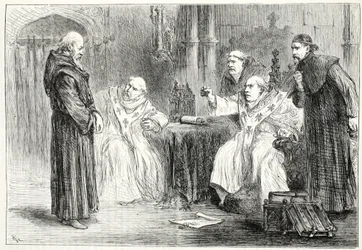 Conferência entre Thorpe e Arundel, ilustração da História do Protestantismo por James Aitken Wylie (1808-1890), pub. 1878