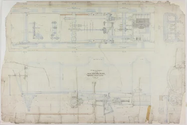 Desenho de construção da locomotiva 2-2-2 da R. & W. Hawthorn & Co. para a Great Northern Railway Co.