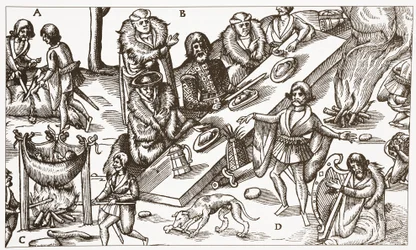 Ilustração contemporânea de um gaélico cacique irlandês comendo uma refeição
