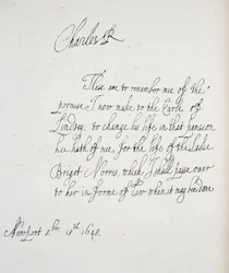 Cópia de uma carta escrita por Charles II, 1648