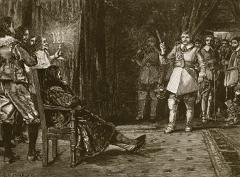 Cornet Joyces entrevista com Charles, ilustração de Cassells Illustrated History of England (foto em sépia)