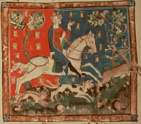 Cott Claud D II f.113 King John hunting, de 