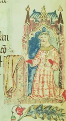 Cott Nero D VII f.7 Retrato de John of Gaunt, Duque de Lancaster, do Livro dos Benfeitores da Abadia de St. Alban, c.1380 (velino)