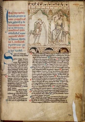 Cotton Claudius B. VII, f.224 O menino Merlin profetizando diante do rei Vortigern, ilustração de 