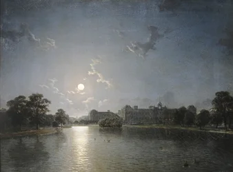Country House across a Lake by Moonlight, c.1850 (óleo sobre tela)