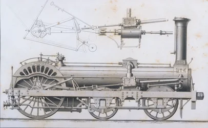 Motor de vapor Cramptons Railway locomotiva da Cyclopaedia de úteis artes e manufaturas, editado por Charles Tomlinson, c.1880s