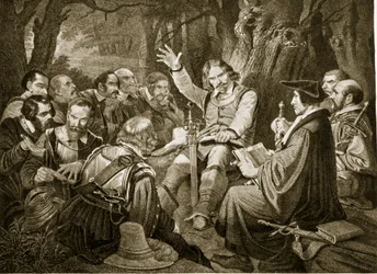 Cromwell antes da batalha de Dunbar, 1650, ilustração de Hutchinsons História da nação britânica, c.1923