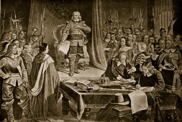 Cromwell recusando a coroa, ilustração de Hutchinsons História da nação britânica, c.1923