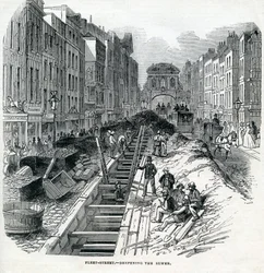 Aprofundando o Fleet Street Sewer, Londres, 1845