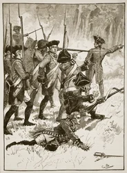 Derrota do general Braddock na emboscada indiana, 1755, ilustração da Cassells Illustrated History of England (foto em sépia)