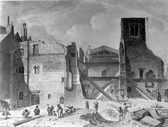 Demolição do Palácio Savoy, Westminster, Londres, 1820