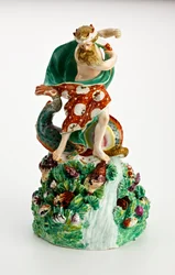 Figura Derby de Netuno sobre uma base rochosa com cascata e conchas, c.1750-1800 (porcelana)