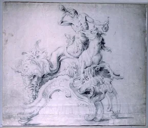 Design para um cão de fogo de bronze dourado, desenhado por Lambert-Sigisbert Adam