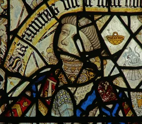 Detalhe de um vitral que representa o doador (vitral) (detalhe de 344929)