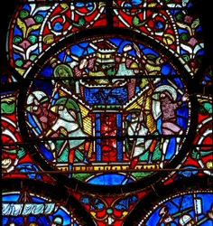 Detalhe da janela de St. Alphege representando o cerco de Canterbury