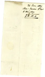 Devonshire MSS AS 3101, fólio de um maço de notas liquidadas por Pinder Simpson para Lord George Cavendish, incluindo a nota de Alexander Bowie