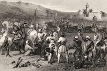 Desarmando a 11ª Cavalaria Irregular em Berhampore em 1857, de "A História do Motim Indiano", publicada em 1858
