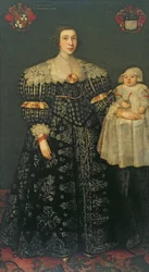 Retrato duplo de Maria, Lady Bowes, 24 anos, e seu filho mais velho, Thomas, 1630