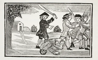 Dr. Fausto truque em vinte alunos, ilustração de Chap-livros do século XVIII por John Ashton, pub. 1882