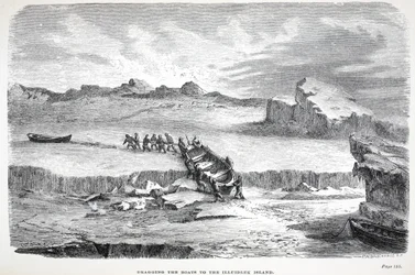 Arrastando os barcos para a Ilha Illuidlek, pub. Londres 1886
