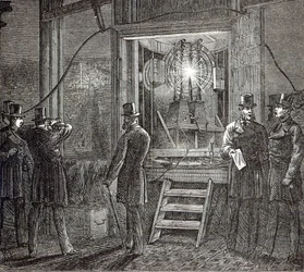 Aparelho elétrico para a Torre do Relógio, Casas do Parlamento da The Illustrated London News, 16 de agosto de 1873
