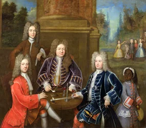 Elihu Yale (1648-1721), o segundo Duque de Devonshire, Lorde James Cavendish, Sr. Tunstal e um Page, c.1708