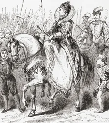 Elizabeth I inspecionando suas tropas em Tilbury Port, 1588, da Ward and Locks Illustrated History of the World, pub. c.1882