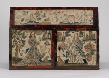 Caixão bordado, c.1660 (seda, lona, madeira, tartaruga e montagens de prata)