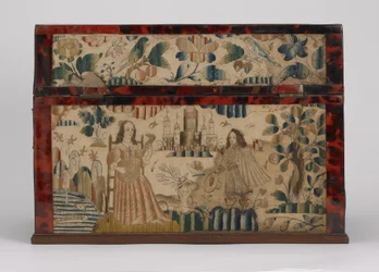 Caixão bordado, c.1660 (seda, lona, madeira, tartaruga e montagens de prata)