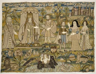 Imagem bordada: "A Proclamação de Salomão", meados do século XVII