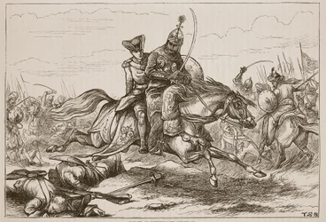 Escape do tenente Goreham, ilustração da história ilustrada de Cassells da Índia por James Grant, bar. 1879