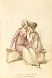 Trajes noturnos, calçadão ou praia do mar, placa de moda do Ackermanns Repository of Arts