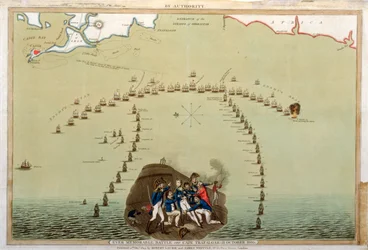 Batalha Sempre Memorável em Cape Trafalgar, 21 de outubro de 1805, publicado por Laurie & Whittle, 12 de dezembro de 1805 (aquatinta colorida)