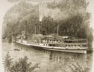 Excursão a vapor no rio Hudson, em c.1870, da American Pictures, publicada pela Sociedade de Tratados Religiosos, 1876