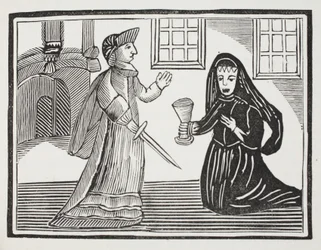 Rosamond justo que está sendo envenenado pela rainha Eleanor, ilustração dos Chapu-livros do século XVIII por John Ashton, bar. 1882