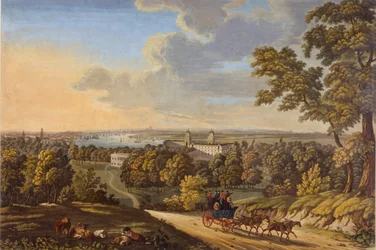 Flamstead Hill, Greenwich: A diligência em direção ao sul c.181020 (wc no papel)