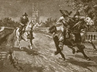 Vôo de Charles de Oxford, ilustração da história ilustrada de Cassells da Inglaterra (foto sépia)