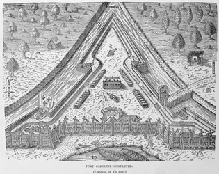 Fort Caroline Completed, de "A História Narrativa e Crítica da América", editado por Justin Winsor, Londres, 1886