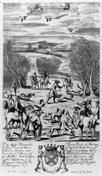 Caça à raposa, de &39;The Gentleman&39;s Recreation&39;, publicado por Richard Blome, 1686 (gravura)