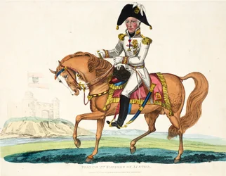 Francisco II, Imperador da Áustria, pub. por Richard Evans, gravado por Romney, ilustração de um relato histórico da batalha de Waterloo por William Mudford, 1816
