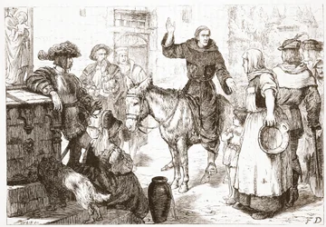 Francis Lambert Preaching, ilustração da história do protestantismo por James Aitken Wylie (1808-1890), bar. 1878