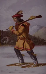 Caçador de peles francesas no Canadá no século XVIII (cor litho)