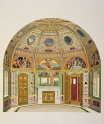 Decoração de afrescos na Casa de Verão do Palácio de Buckingham, de As Decorações do Pavilhão do Jardim nos Jardins do Palácio de Buckingham por Ludwig Gruner (1801-82) e Anna Brownell Jameson (1794-1)