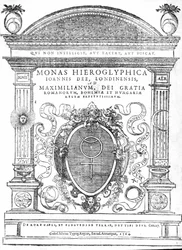 Frontispício de Monas Hieroglyphica por John Dee, publicado em 1564 (impressão)